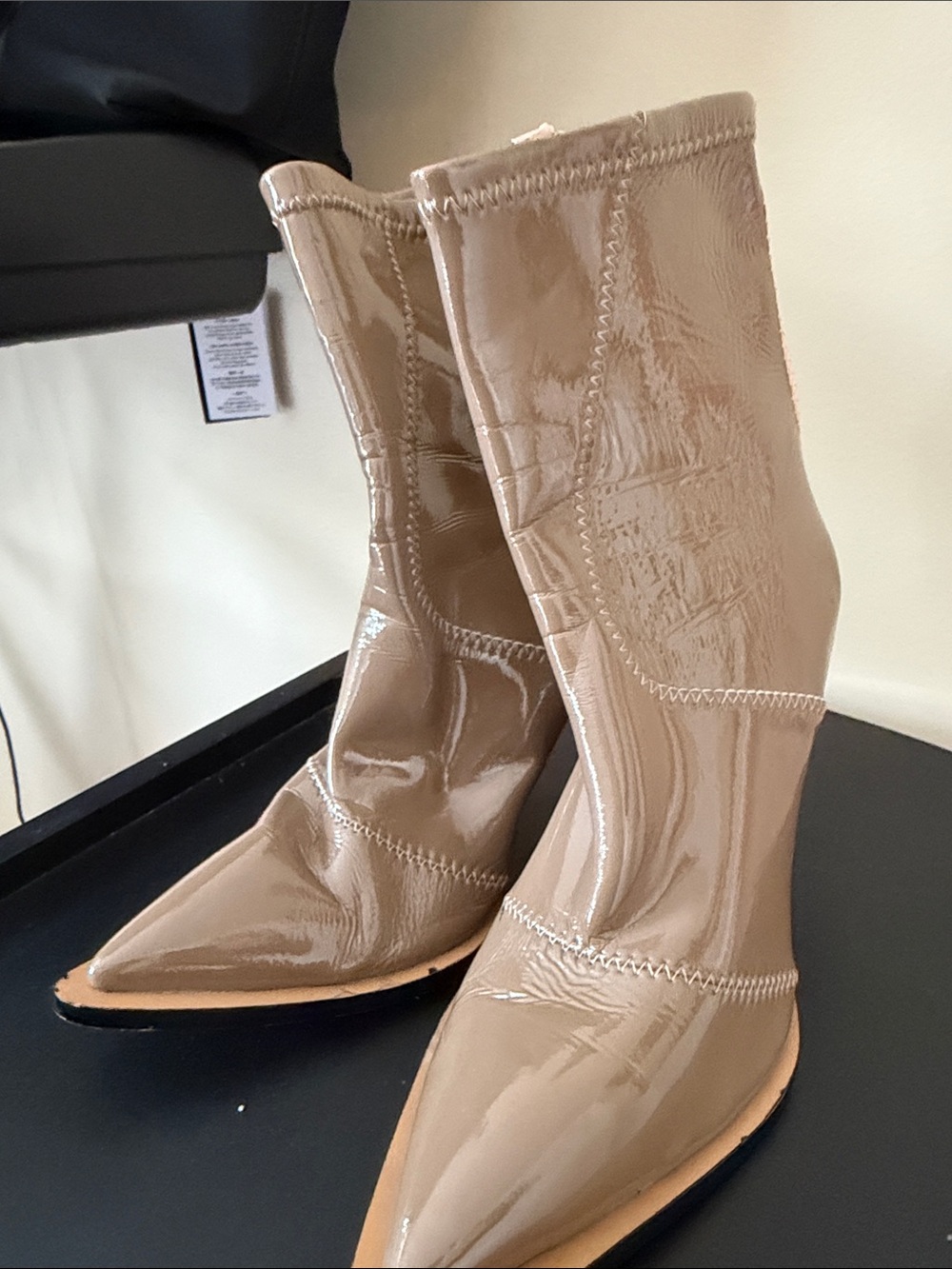 Fendi Beige Patent Pointed-Toe Sock Booties